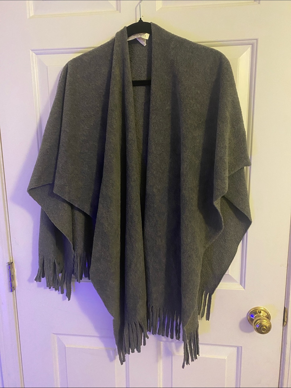 Women's Gray Fringe Cape - Soft Open-Front Wrap